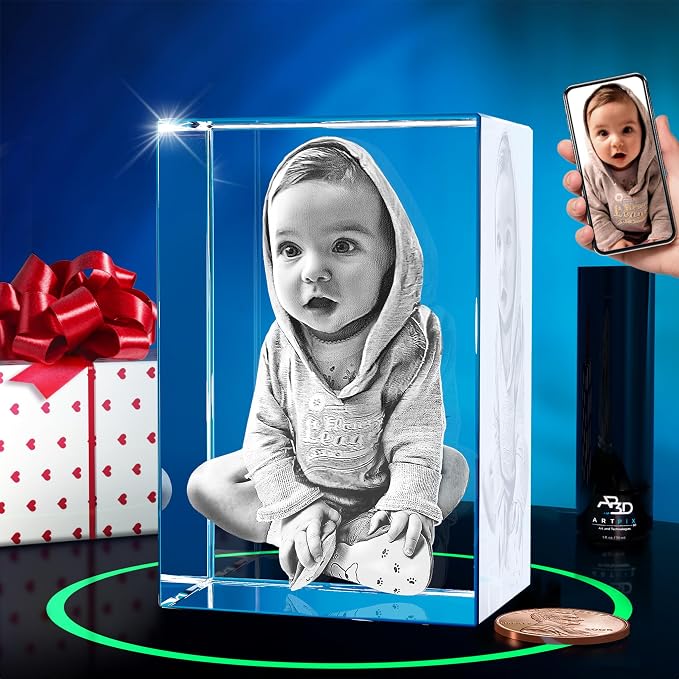 ArtPix 3D Premium Crystal Photo, Personalized Gifts for Women, Wife, Mom, Her, Him, Men, Great Customized Gift With Your Own Photo - Anniversary, Wedding, Birthday - Custom Glass 3D Laser Etched Picture Frame