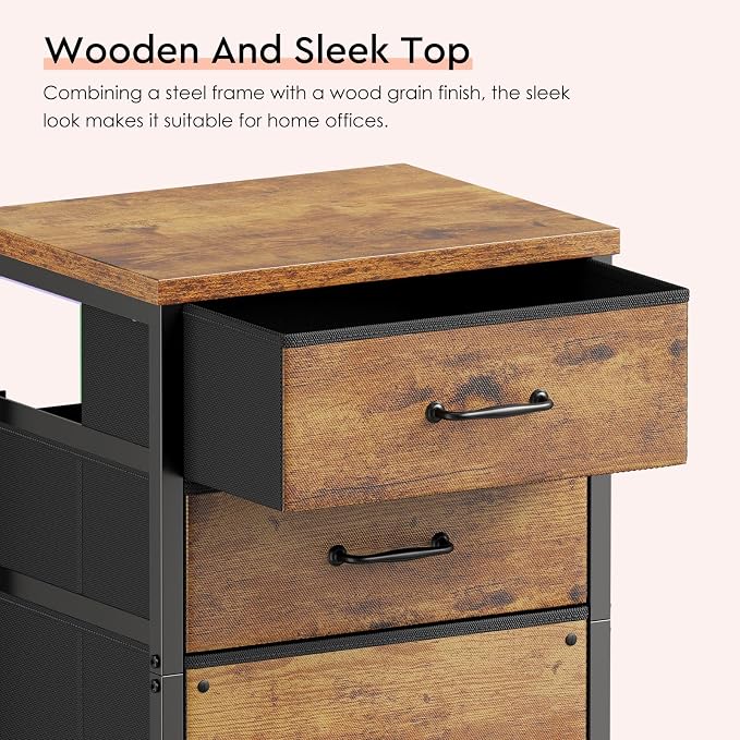 3 Drawer File Cabinet with Wheels with Open Storage Shelf, Rustic Brown2