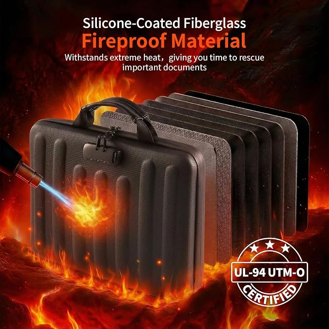 Fireproof Document Organizer with Lock, Waterproof Hard-Shell File Organizer, 13 Pocket Accordion Folder, Portable Safe Storage for A4 Files, Passports & Certificates, Home Office Travel Use, Black