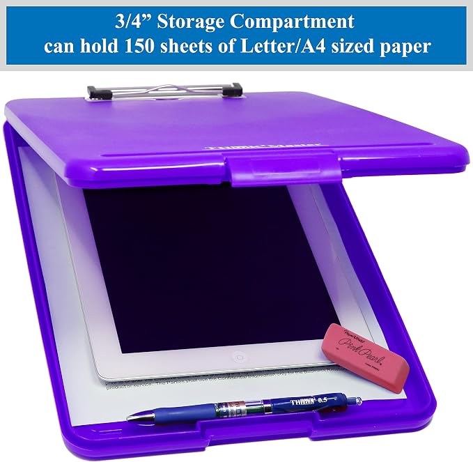 Think2Master [3 Pack] Purple Plastic Storage Clipboard. | 25% Heavier & Sturdier| Heavy Duty and Won’t Flex Like Other Brands (Compare The Weight). Storage Compartment Holds 150 Letter Sized Paper.