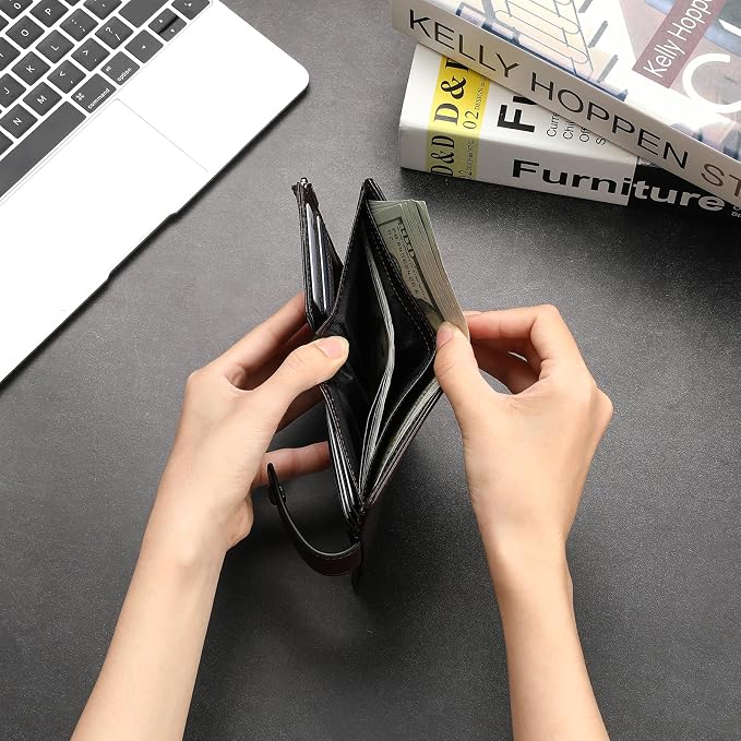 GAEKEAO Genuine Leather Wallets for Men with Zipper, RFID Blocking Mens Wallet with Coin Pouch, Bifold Wallet with 2 ID Windows in Gift Box, Billeteras de Hombres