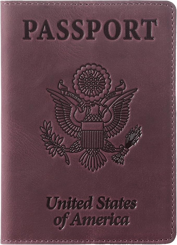 US Leather Passport Book Cover - Thin American Travel Passport Holder - Premium International USA Passport Protector Case for Women Men (Maroon Vintage)