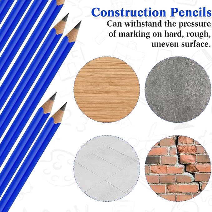 Fainne 48 Pack Jumbo Carpenter Pencils Woodworking Marking with Black Core Thick Flat Construction Pencils for Woodworkers Framers DIY Projects and Contractors(Blue)