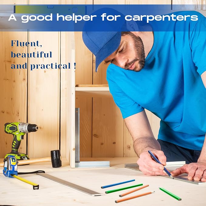 Epakh 120 Pcs Carpenter Pencil 7 Inch Flat Octagonal Hard Black Carpenter Marking Pencils Construction Contractor for Wood Working Tools Marking Concrete(Blue, Green, Orange)