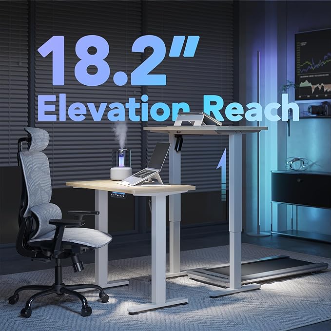 HUANUO AI-Powered Electric Standing Desk with Smart APP, Work with Alexa & Google, Adjustable Height, 6 Memory Settings, Sedentary Reminder, Ergonomic Sit-Stand Desk, 32-inch, Light Walnut