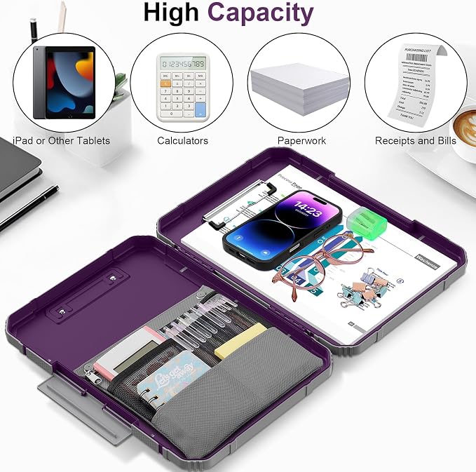 Clipboard, Clipboard with Storage, Heavy Duty Clip Boards 8.5x11, Protective Over Molded Edge, Plastic Clipboards, Contractor Folder with Internal Pen Pouch for Driver (Purple Alfalfa)