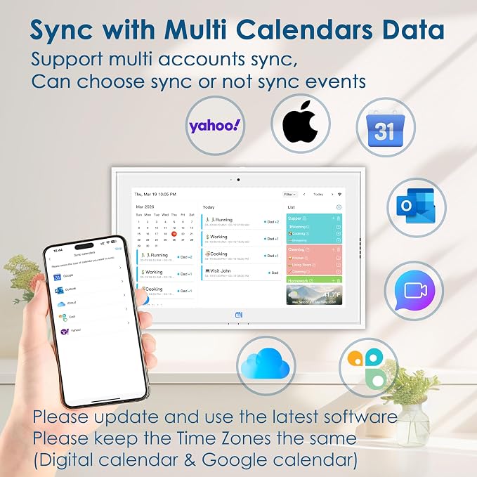 15.6" Digital Wall Calendar No Monthly Fee Family Hub Touchscreen | Multi-calendar Merger Smart Ambient Brightness Large Recipe Library