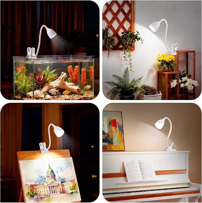 EJIAXIN Desk Lamp for Home Office - Clip on Reading Light and Bed Headboard Clamp Lamp, Bedside Gooseneck Table Lamp, Clip on Desk Lamps, Eye-Caring Desk Lamp for College Dorm Room Study Lamp, White
