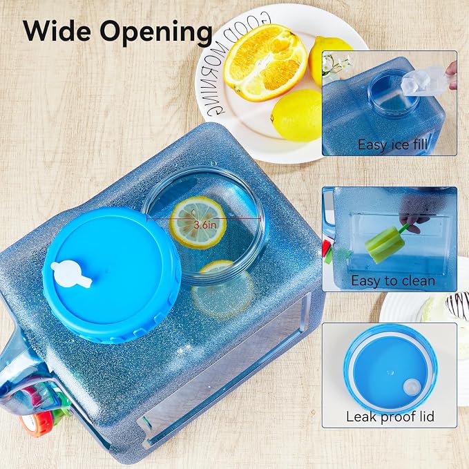 Drink Water Dispenser for Fridge - 2 Gallon Beverage Dispenser with Leak-Proof Spigot, Portable Food-grade Water Jug Container with Spout Handle for Kitchen Refrigerator Outdoor Camping Hiking, Blue