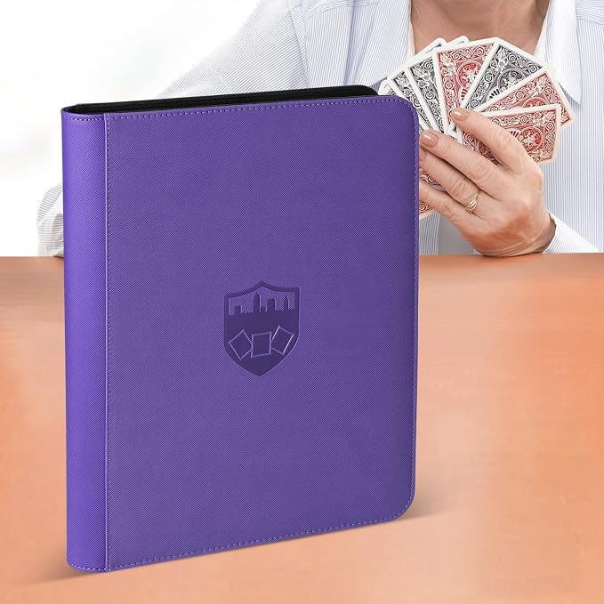 360 Cards Ringless 9-Pocket Side Loading Trading Card Binder, PU Zipper Fixed Page Card Album for TCG Sports Cards, Not Fit Top Loaders (Purple)