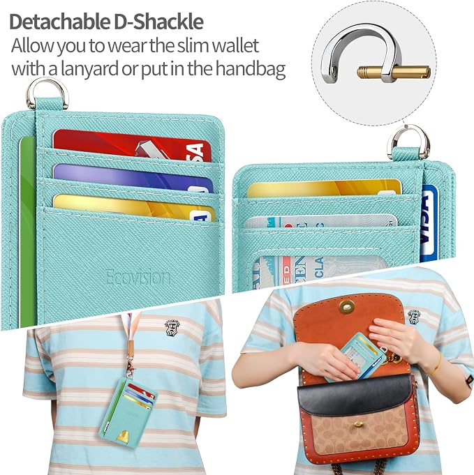 Slim Minimalist Front Pocket Wallet, RFID Blocking Credit Card Holder Wallet with Detachable D-Shackle for Men Women