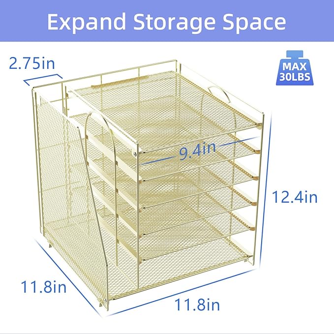 gianotter 6-Tier Paper Organizer With Magazine Holder | Desk Organizers and Accessories, File Organizer for Office Supplies Storag (Gold, 6-Tier)