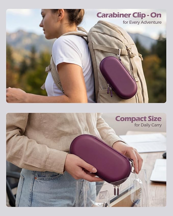 ProCase Hard Double Sunglasses Glasses Case for Men Women -Plum | Hard EVA Shell Shockproof Dual Eyeglass Case with Metal Hook Velvet Lining, Travel Zipper Organizer for Couple Gifts