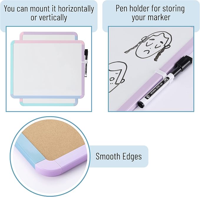 Mr. Pen- Dry Erase Board, 14” x 11” with a Black Dry Erase Marker | Small Mini White Board for Students