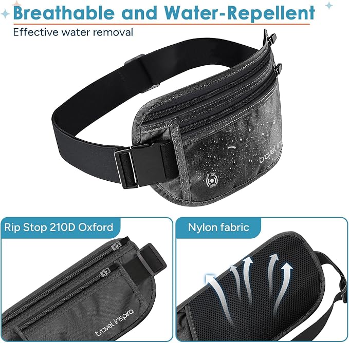 travel inspira RFID Hidden Money Belt Slim Anti Theft Travel Wallet | Passport Holder for Travel Concealed under Clothes for Ultimate Protection of Credit Cards, Cash, Passport & Documents, Black