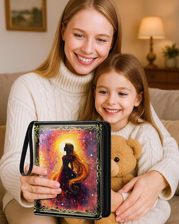 for 4 Pocket Card Binder for 400 Cards - Large Capacity Trading Card Collection Album Folder with Zipper for Men Boys Teens Girls Kids Cute Long Hair Design for Sports Cards Game Cards