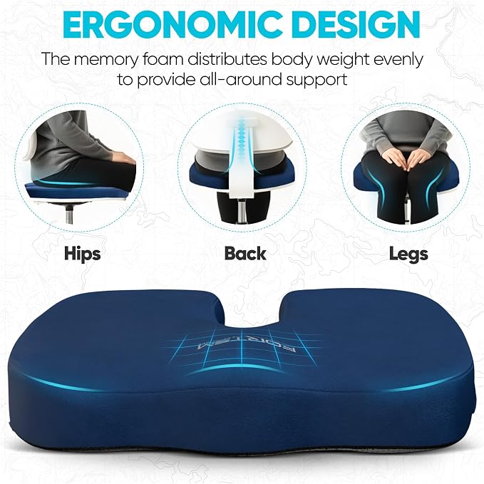 FORTEM Seat Cushion, Office Chair Cushion, Memory Foam Car Seat Cushions, Sciatica Coccyx Tailbone Pain Relief, Chair Cushions for Back Support, Sitting Pad for Gaming, Washable Cover, Non Slip, XL