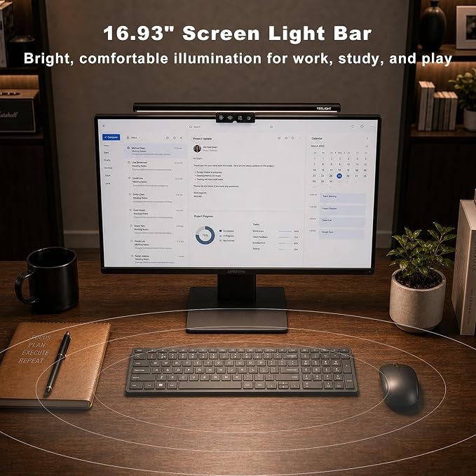 YEELIGHT Monitor Light Bar with Remote, Computer Monitor Lamp for Home Office Gaming, 250LM No Glare Eye-Care Screen Bar, Touch Control USB Desk Lamp with Stepless Dimming for Flat & Curved Monitor