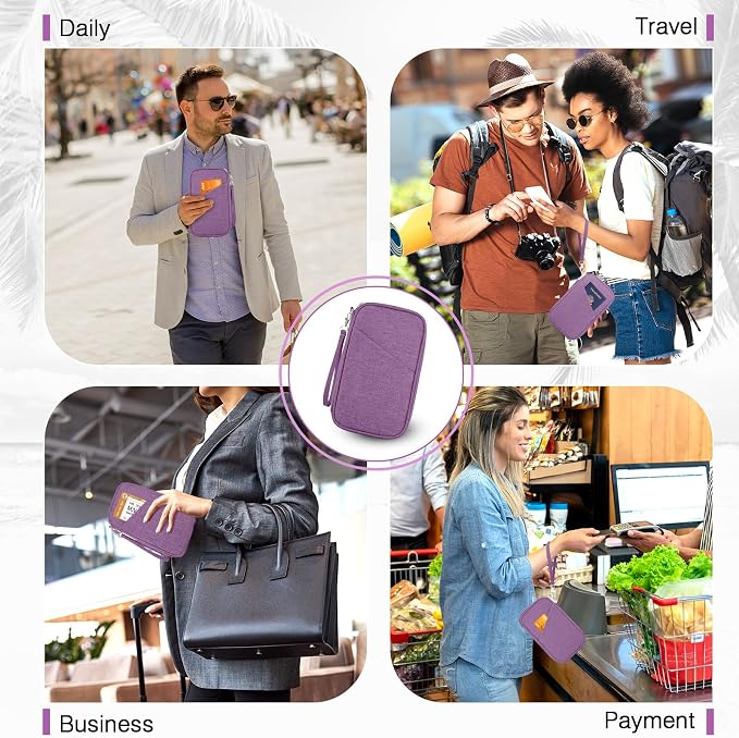 Passport Holder Family RFID Travel Document Organizer for Women Waterproof Passport Wallet Men Portable Case for Cards, Boarding Pass, ID, Money, Tickets with Zipper