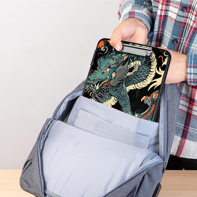 Clipboard with Storage,Storage Clipboard with Pen Holder,Heavy Duty Plastic Storage Clipboard with Low Profile Clip,Teacher Must Haves,Clipboard Folder,Office Supplies,Dragon -1355