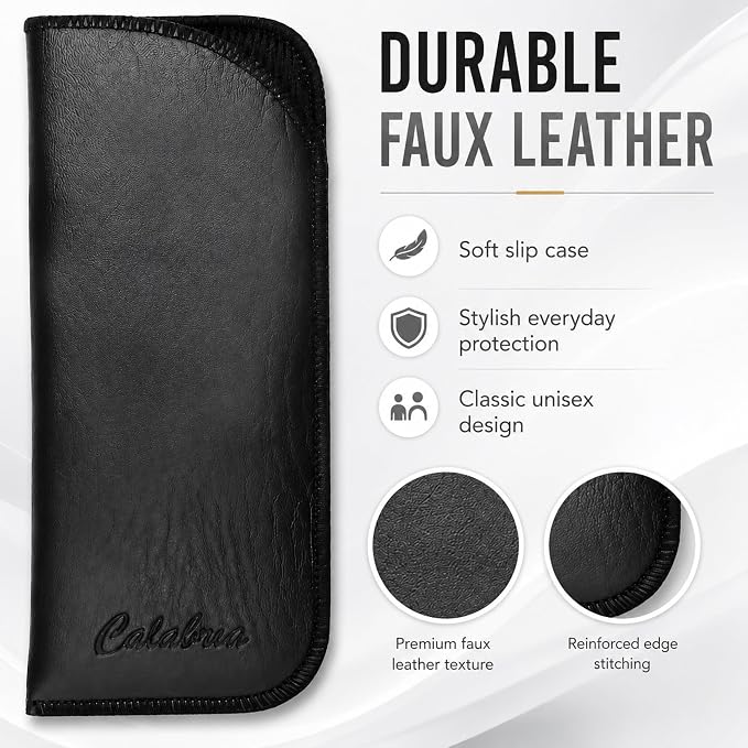Calabria Half Slip Soft Grain Eyeglass Case 3 PACK BLACK Syn.Leather &Felt Lined
