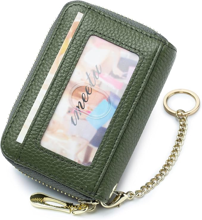 imeetu RFID Credit Card Holder, Small Card Wallet Women, Leather Card Case | Genuine Leather Women's Card & id Cases, Change Coin Purse with Zipper Keychain id Window, 20 Colors & 3 Styles, Daily, Gifts