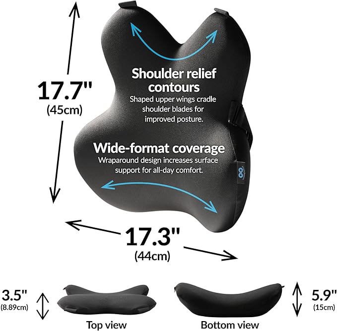 Everlasting Comfort Lumbar Support Pillow for Office Chair - Memory Foam Back Cushion for Car Seat - Promotes Better Posture, Back Pain Relief - Ideal Gaming and Desk Chairs Work and Home Essentials