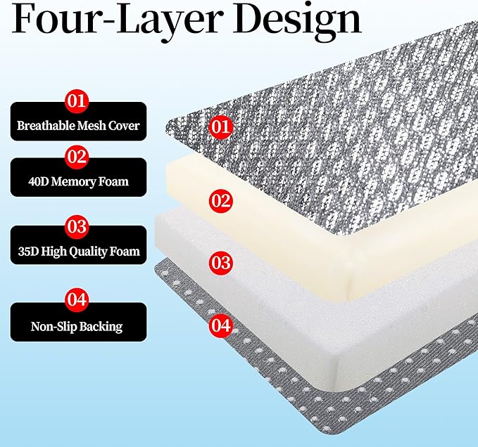 MABOZOO Extra Thick Chair Cushions,Office Chair Booster Seat Cushion to Raise Seat Height for Pain Relief,18 x 16 x 6 inch Non Slip Memory Foam Thick Cushion with Carry Handle（Grey）