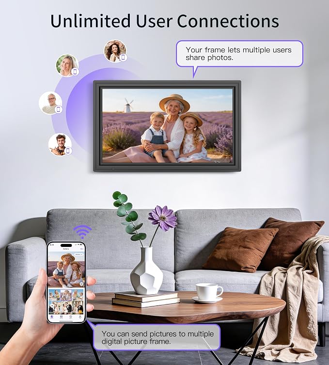 64GB 15.6" Large Digital Picture Frame, Uhale WiFi Electronic Photo Frames with 1920 x 1080 FHD IPS Touch Screen, Support Auto-Rotate Wall Mounted SD&USB Card, Share Photos/Videos from Phone Instantly