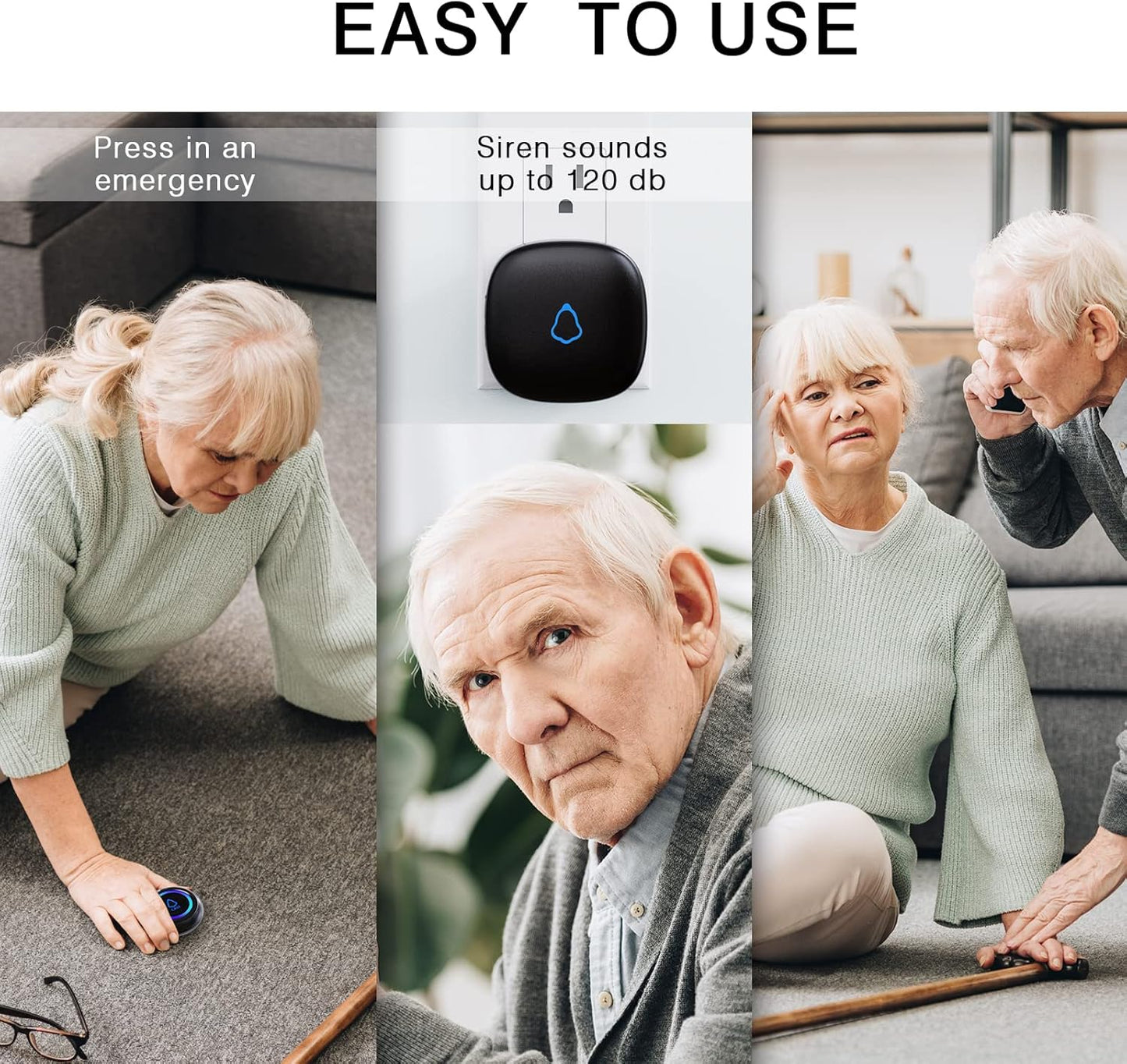Caregiver Pager, Wireless Call Button for Seniors/Elderly at Home, 2 SOS Buttons + 2 Receivers Medical Life Alert System, Emergency Panic Call Bell, Nurse Calling & Patient Assistance Alarm