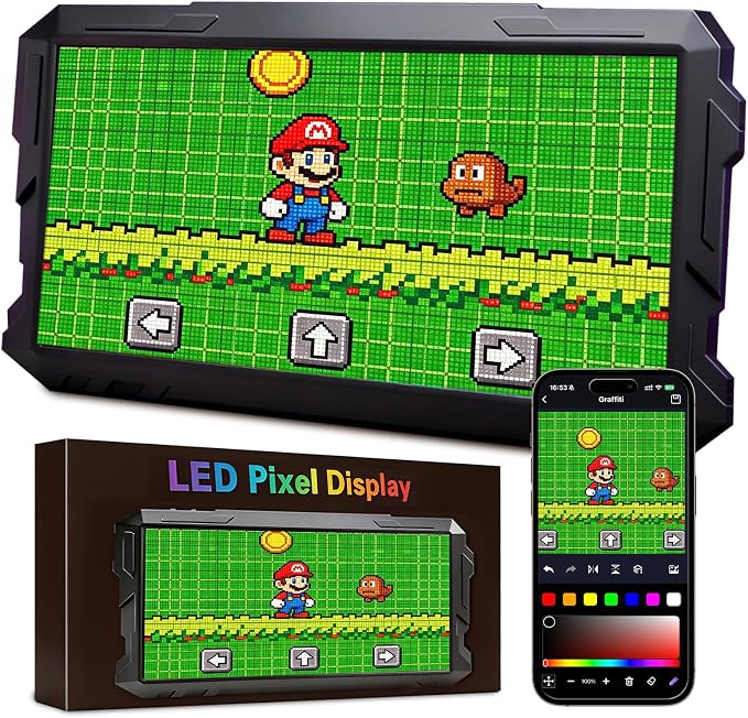 Pixel Art Digital Picture Frame, 24x48 Smart Bluetooth Pixel Display, Programmable RGBIC LED Display with APP Control, Clock Alarm & Message Board, Perfect for Game Room, Bedside, or Desk Decor