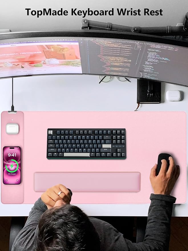 TopMade Keyboard Wrist Rest, Cooling Gel & Upgrade Soft Memory Foam Design Wrist Support for Keyboard, Full-Size Keyboard Hand Rest Pad, Ergonomic Palm Rest for Long Hours of Work, Gaming, Pink