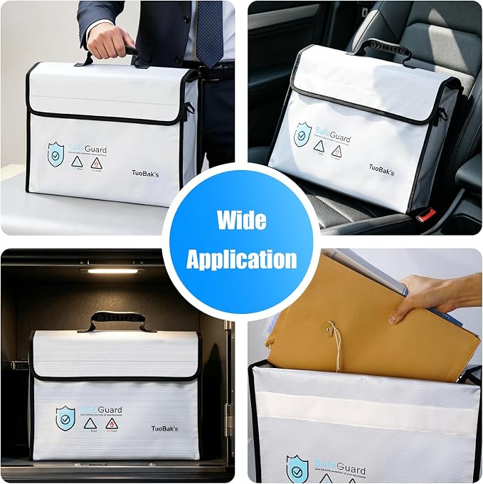 Fireproof Document Bag - Large (17" x 12" x 5.7") Fireproof Waterproof Document Bag,Legal Size Documents and Valuables, Heavy Duty Lightweight Briefcase for Home or Office(Silver）