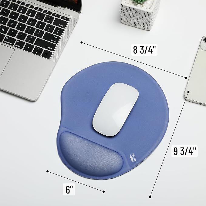 Mr. Pen- Ergonomic Mouse Pad with Wrist Rest | Dusky Blue-Purple Breathable Fabric with Memory Foam Cushion, Non-Slip Rubber Base, Gel Mouse Pad with Wrist Support