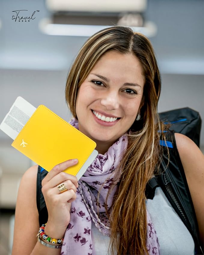 Passport Holder for Travel Essentials,RFID Blocking Passport Cover Case for Travel Accessories,Travel Wallet for Women Men (Lemon Yellow)