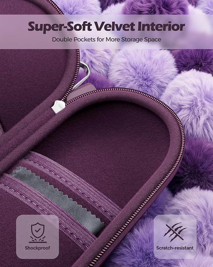 ProCase Hard Double Sunglasses Glasses Case for Men Women -Plum | Hard EVA Shell Shockproof Dual Eyeglass Case with Metal Hook Velvet Lining, Travel Zipper Organizer for Couple Gifts