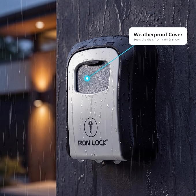 Iron Lock® Medium Wall Mount Combination Key Lock Box, Outdoor (Grey) | Screw-in wall mount (4 screws + 4 anchors) — not magnetic, does not hang; weather-resistant zinc alloy, includes key hanger