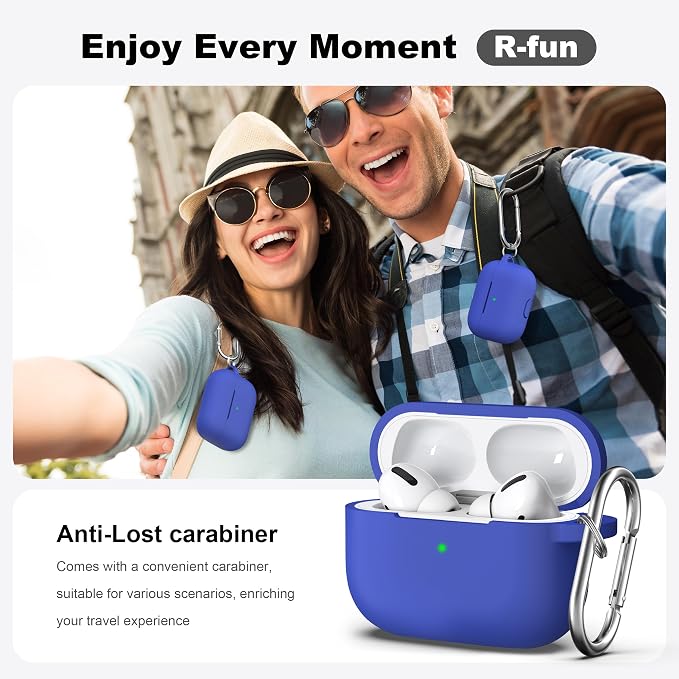 R-fun for AirPods Pro 2 Case, Soft Silicone Protective Cover with Keychain and Cleaning Pen, Compatible with AirPods Pro 2nd/1st Generation, Supports Wireless Charging, Blue