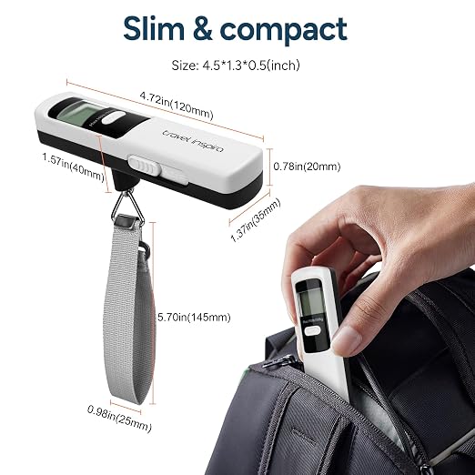 Battery-Free Luggage Scale – No Batteries Needed, Portable Digital Hanging Suitcase Weight Scale for Air Travel & Checked Bags, 110lb/50kg, LCD Display, Compact Travel Accessory