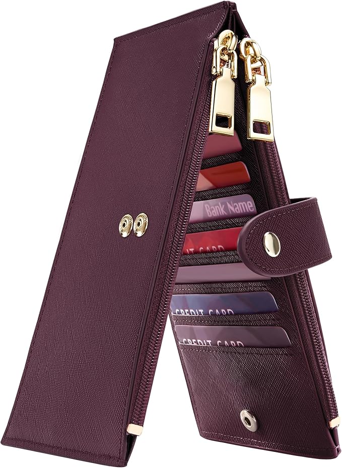 Travelambo RFID Wallet Women Large Size Bifold Multi Card Wallet Case with Zipper Pocke Credit Card Holder for Women