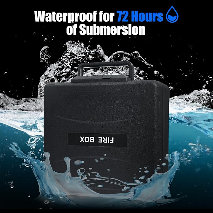 Fireproof Document Box with Key Lock – Large Portable Fire Safe for Home Documents – Waterproof & Fire Resistant Lock Box with Ergonomic Handle, 1 Hour at 1700°F, 72 Hours Waterproof