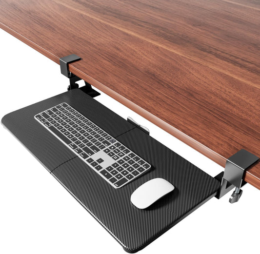 Large Keyboard Tray Under Desk Slide Out with Extra Sturdy C Clamp Mount System,26'' (30'' including Clamps) x11 Slide-Out Keyboard Drawer Under Desk for Typing,Keyboard Mouse Tray,Black