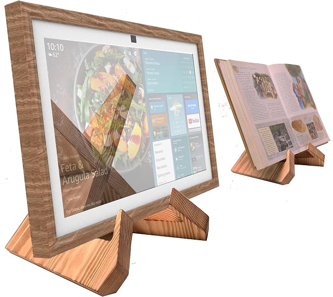 Light Wooden Grain Frame Decoration for Show 15,Solid Wood Desktop Stand for show15,the Stand Also for Cookbook in Kitchen,Combination Set of Frame and Stand(Light Wood Grain Color)