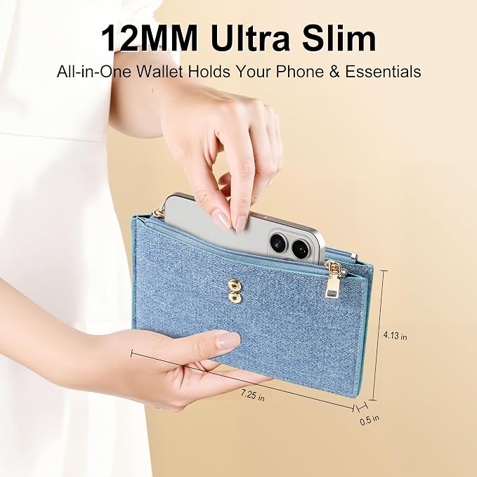 Travelambo Womens Leather Bifold Wallet, Slim RFID Blocking Card Holder | Large Capacity, 16 Card Slots & ID Window, 2 Zipper Pockets, Dual Snap Closure, Slim Lightweight, RFID Privacy Protection