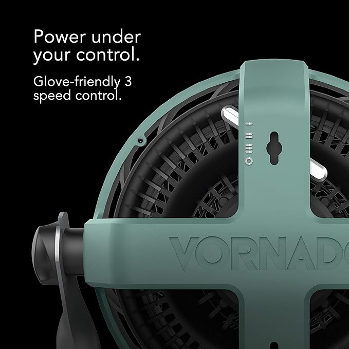 Vornado EXO51 Small Heavy Duty Air Circulator, 3-Speed High Velocity Shop Fan, Dustproof and Water-Resistant, Powerful Motor, Industrial High Impact Case, Whole Room Air Circulator, Green