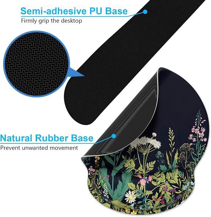 Dapesuom Keyboard Wrist Rest and Mouse Pad with Wrist Support, Cute Memory Foam Cushion for Keyboard and Mouse Set, Ergonomic Pad Rests with Non Slip Base for Easy Typing & Pain Relief, Elegant Flower