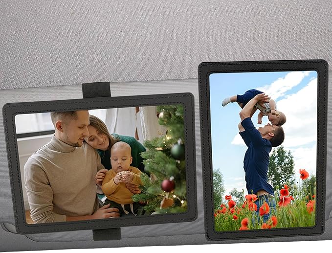 Car Picture Frame, Leather Vehicle Sun Visor 4x6 (Standard 6 Inches) Photo Holder Displays Both Horizontally and Vertically by Srandme (1pcs, Black)