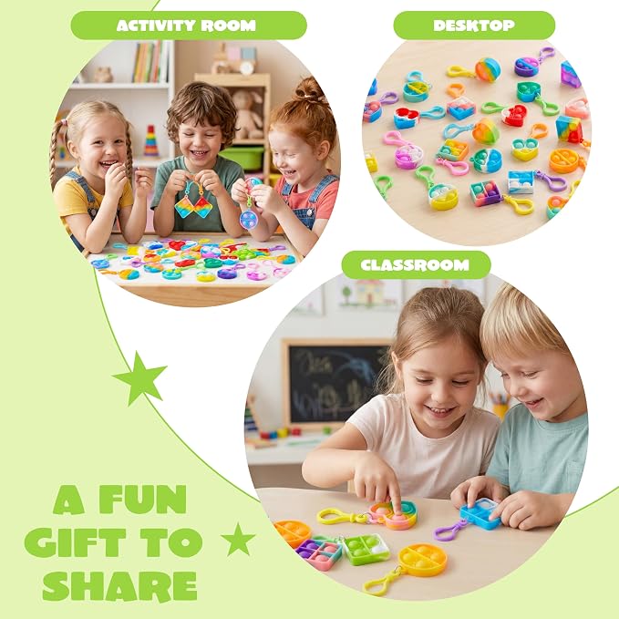 JOYIN 30 Pcs Mix Pop Fidget Keychain, 30 Pack Pop Fidget Toys Bulk Party Favors for Kids, Goodie Bags Stuffers End of Year Back to Student Gifts Classroom Prizes Birthday Sensory Toys