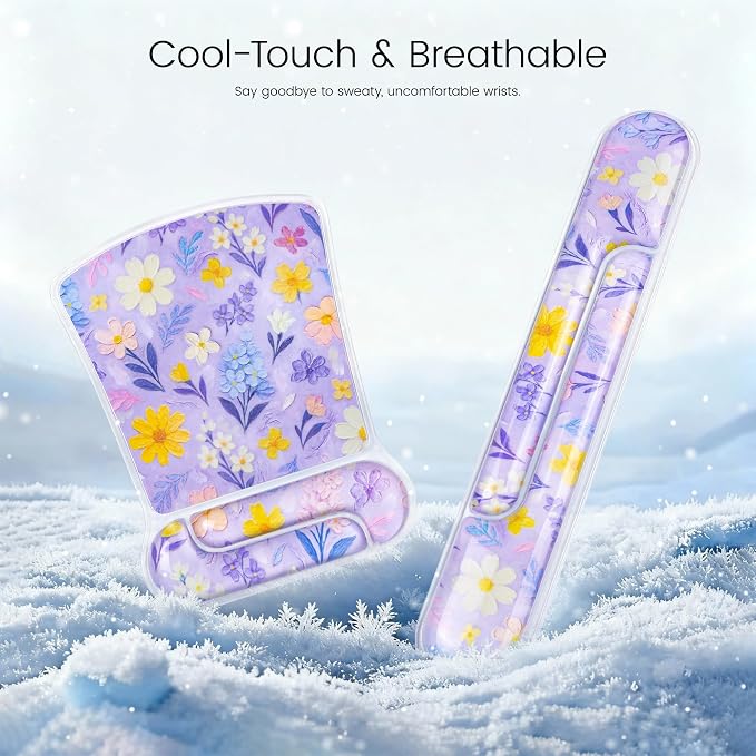 Ospelelf Mouse Pad with Wrist Rest and Ergonomic Gel Keyboard Hand Wrist, Support for Typing Gaming, Relieve Wrist Pain, Cool & Easy to Clean, for Office, Programmer, Home Computer Use Purple Floral