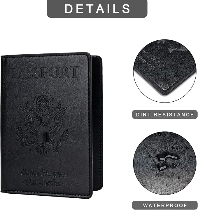 2 Pcs Passport Holders，Ultra Slim Passport Wallet for Travel Essentials | PU Leather Passport Cover for Women and Men (Dark Blue & Rose Gold)